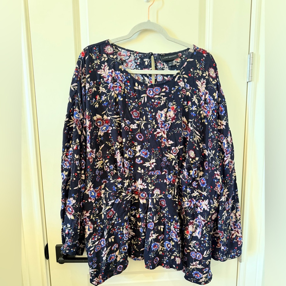 Lane Bryant Floral Blouse - Black with Blue and Pink